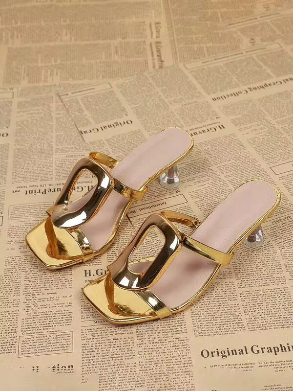 Fashionable Square Toe Hollow-Out Breathable Women's High Heel Sandals, Comfortable Slip-On Versatile Ladies' Sandals For Summer, Suitable For Party, Wedding, Nightclub, Music Festival, Performance