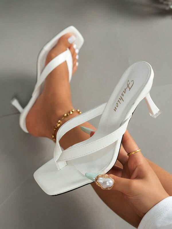 Women's Black Elegant High Heel Sandals, Fashionable Square Toe Kitten Heel Dress Sandals Suitable For Any Formal Occasion For European, American And Middle Eastern Women, Comfortable Slip-On Kitten Heel Design