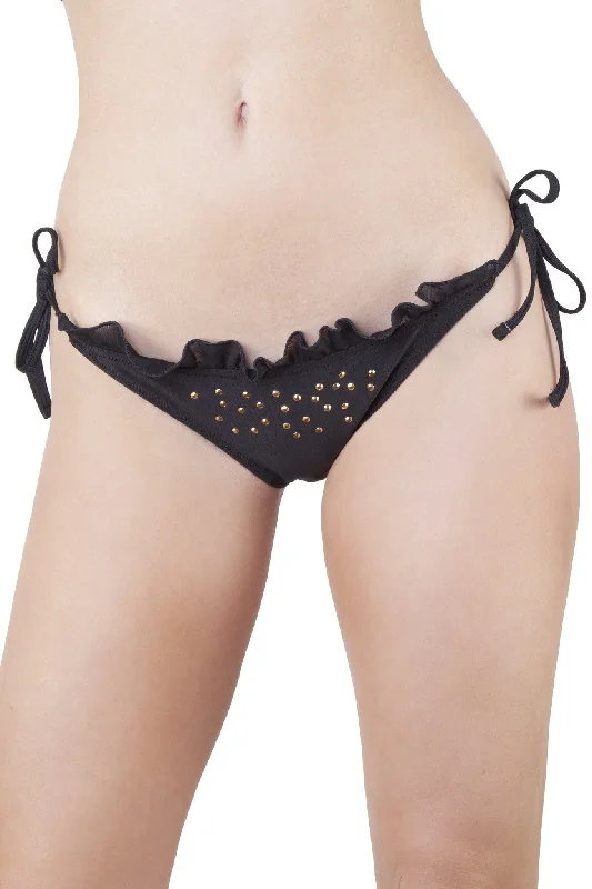 Long - line bikini top for added support and a fashionable lookBlack and Bronze Stud Bikini Bottom