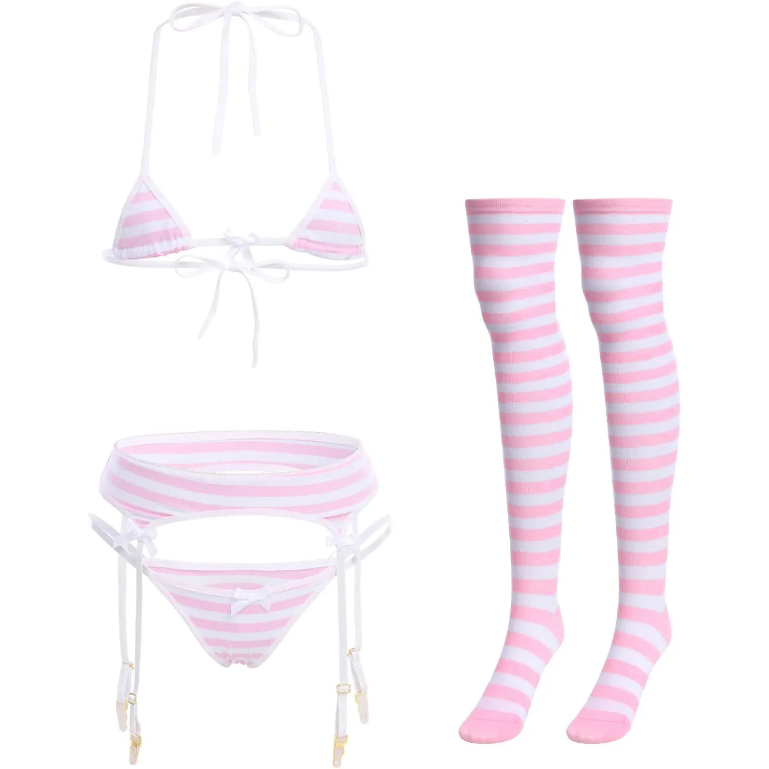 Striped bikini with a classic pattern for a timeless beach aestheticStriped Anime Micro Bikini Sets