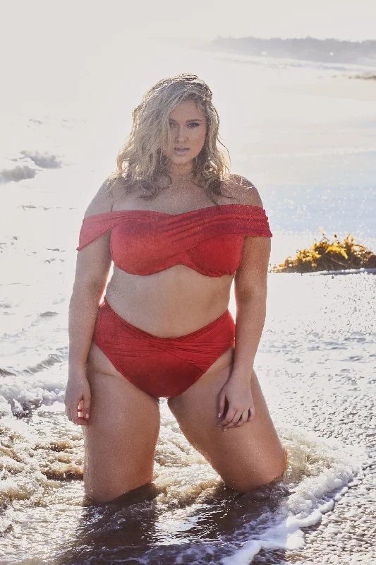 Tropical - themed bikini for a vacation - ready beach outfitHunter McGrady Plus Size/Curve Red Wrap Bikini Bottom