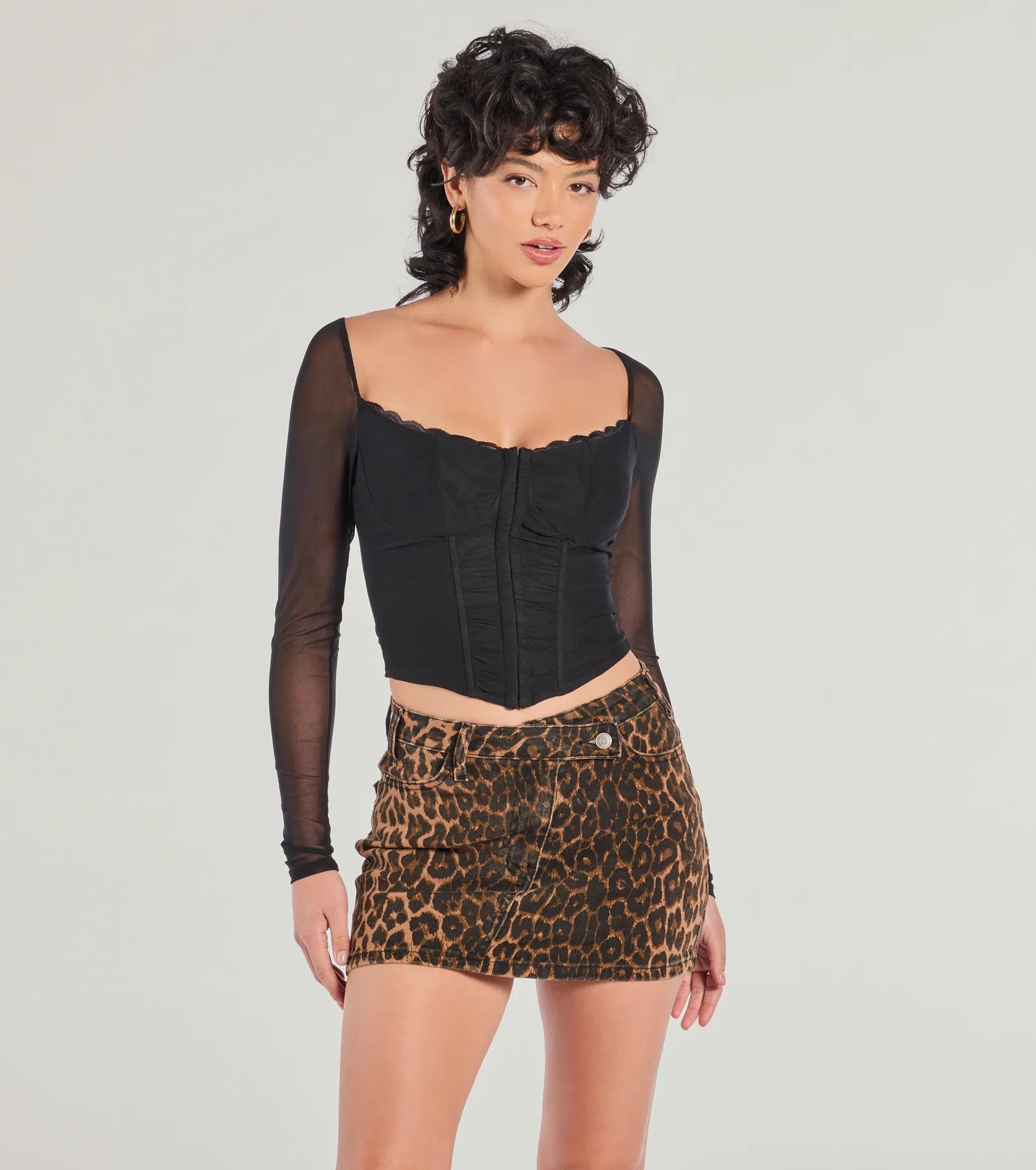 Cropped Women Long Sleeve Top to Pair with High - Waisted BottomsSheer Intentions Long Sleeve Mesh Bustier