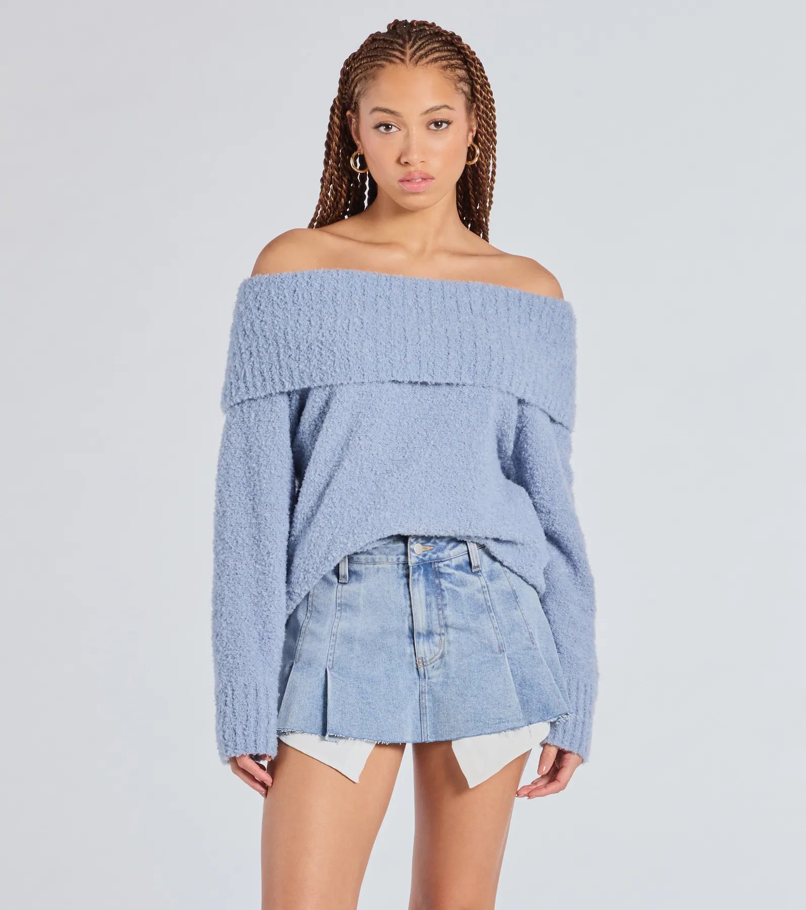 Ribbed Women Long Sleeve Top with a Textured AppealChilly Days Off-The-Shoulder Sweater