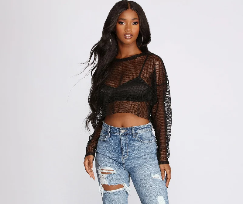 Button - Down Women Long Sleeve Top for a Classic StyleYour Move Fishnet Crop Top