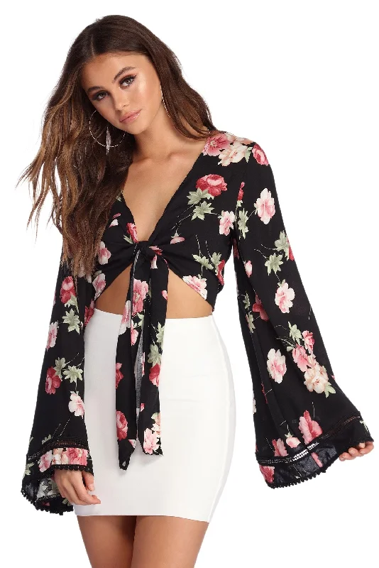 Floral Printed Women Long Sleeve Top for a Romantic LookRing Around In Florals Top