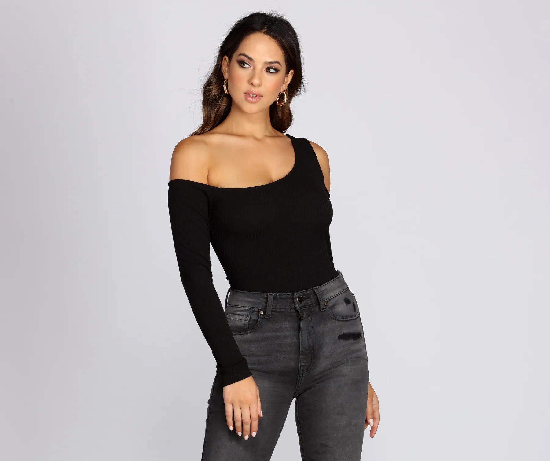 Ruffled Cuff Women Long Sleeve Top with a Feminine TouchOne Shoulder Knit Bodysuit