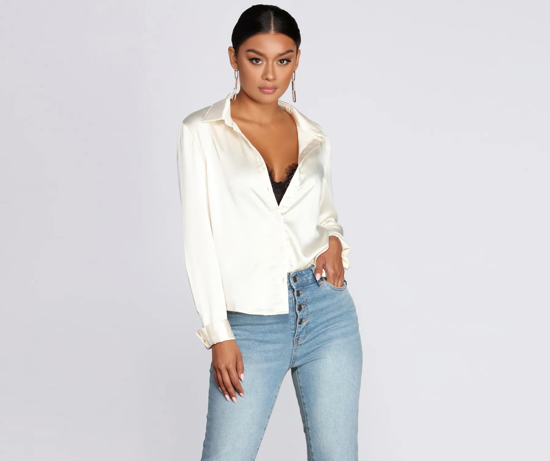 Lightweight Women Long Sleeve Top for Spring and AutumnThe Classic Satin Blouse