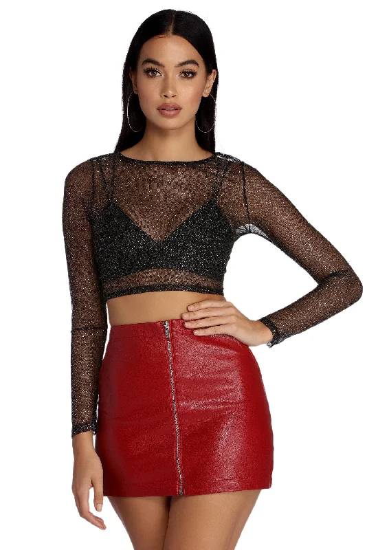 Plus Size Women Long Sleeve Top for a Flattering and Comfortable FitGleaming With Glam Crop Top