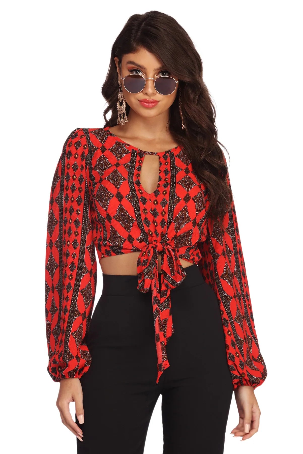 Plus Size Women Long Sleeve Top for a Flattering and Comfortable FitBoho Tie Front Crop Top