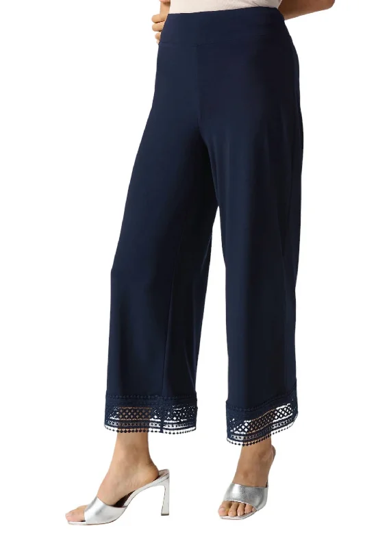 Embroidered women trousers with intricate details for a unique charmAnkle-Length Wide Leg Pant In Midnight Blue