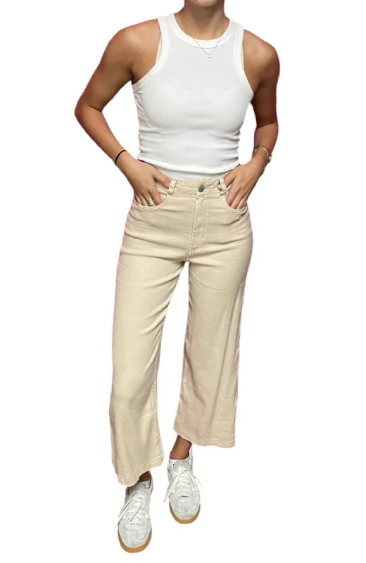 Striped women trousers with a nautical or modern patternAubrey Wide Leg Cropped Pants In Soft Seashell