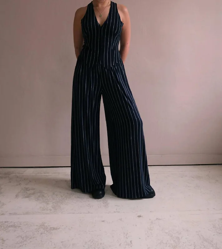 Cargo women trousers with multiple pockets for added functionalityBoyfriend Elephant Sweatpant In Navy Blue Pinstripe