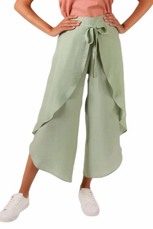 Metallic women trousers for a glamorous and eye - catching styleChesney High Waisted Pants With Tulip Hem In Sage