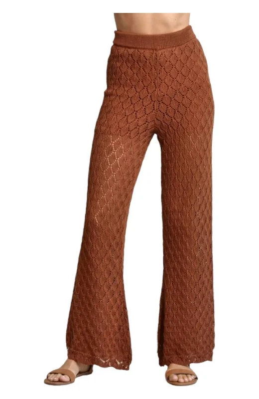 Jogger women trousers for a casual and sporty vibeCrochet Knit Wide Leg Pants In Rust