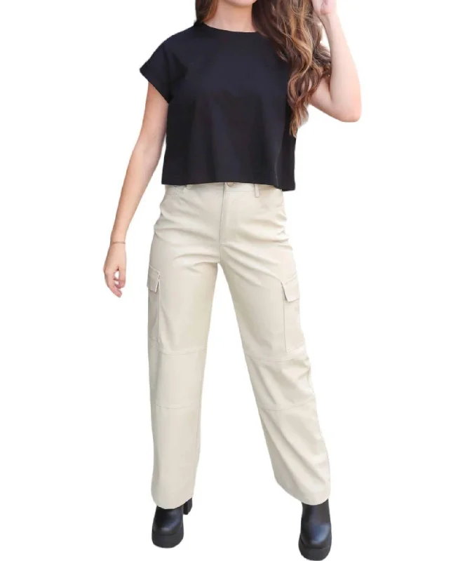 Bootcut women trousers to pair well with different shoesFaux Leather Cargo Pants In Cream