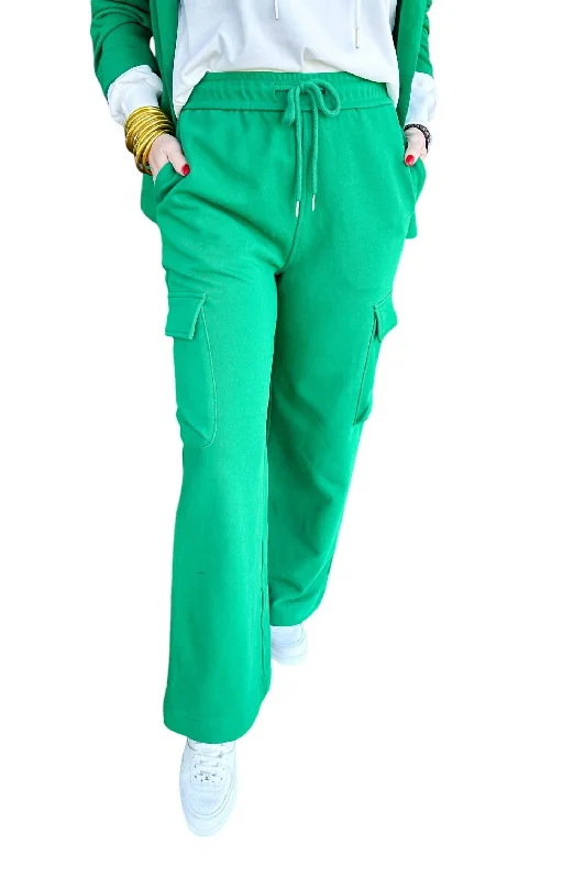 Wide - leg women trousers for a modern and elegant styleFrench Terry Relaxed Wide Leg Cargo Pants In Green