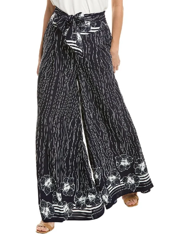 Wide - leg women trousers for a modern and elegant styleGracia Lines & Flower Print Flare Pant