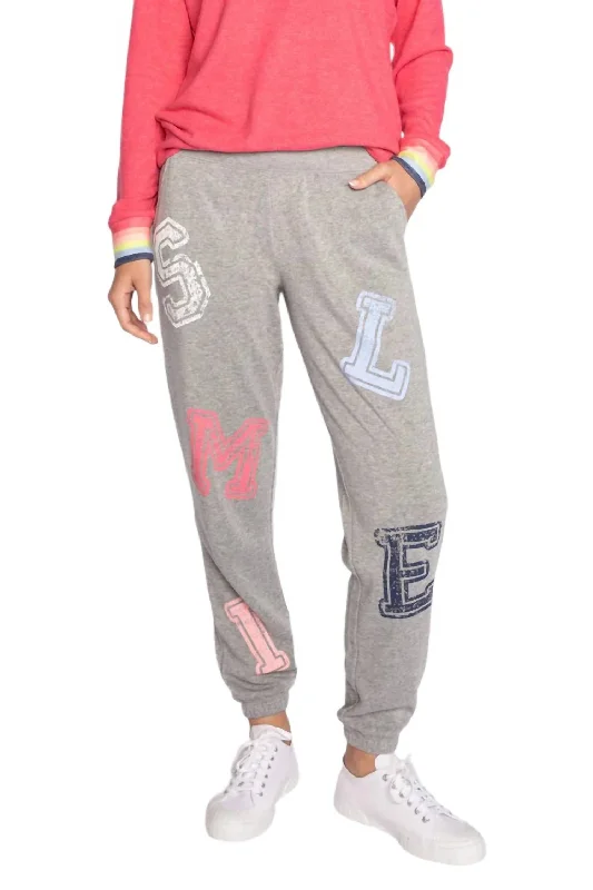 Culottes women trousers with a unique and trendy silhouetteHappy Things Smiley Sweatpants In Heather Grey