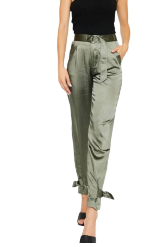 High Rise Belted Jogger In Olive