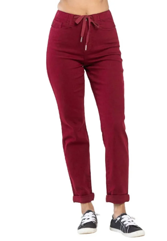 High Rise Double Roll Cuff Jogger In Scarlett