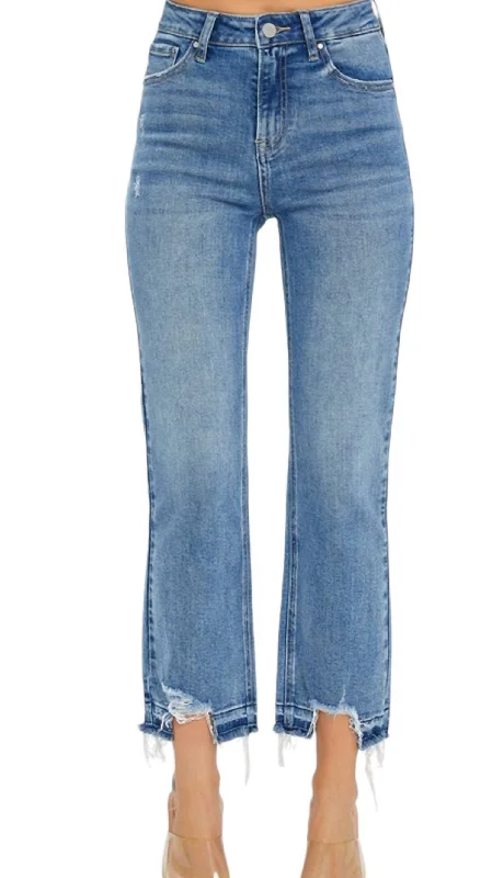 Bootcut women jeans to complement various shoe stylesHigh Rise Shadow Hem Straight Leg In Washed Denim