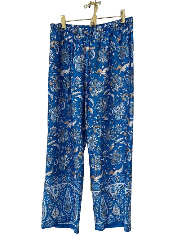 Pleated women trousers for a sophisticated and formal lookLori Pant In Batik Floral Border Royal