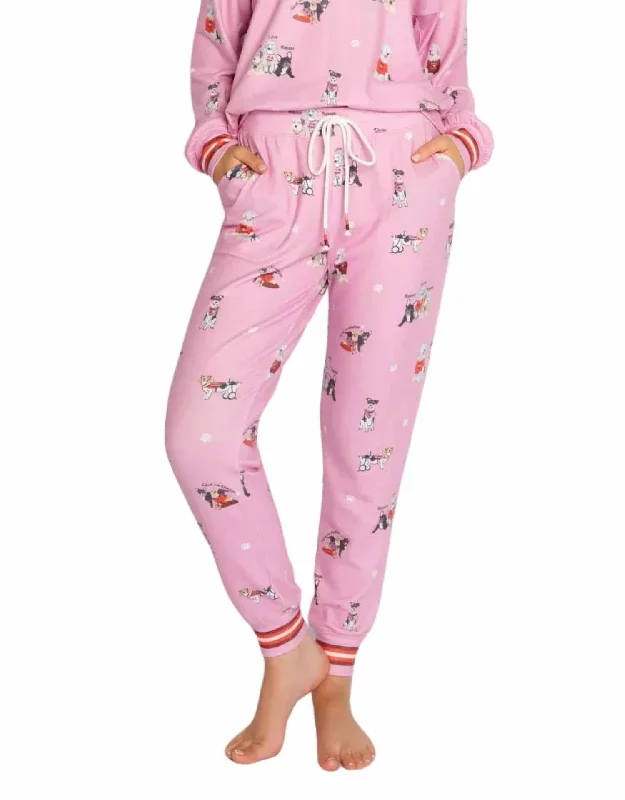 Tapered women trousers with a slimming effectMy Favorite Breed Dog Print Pj Pant In Pink Orchard