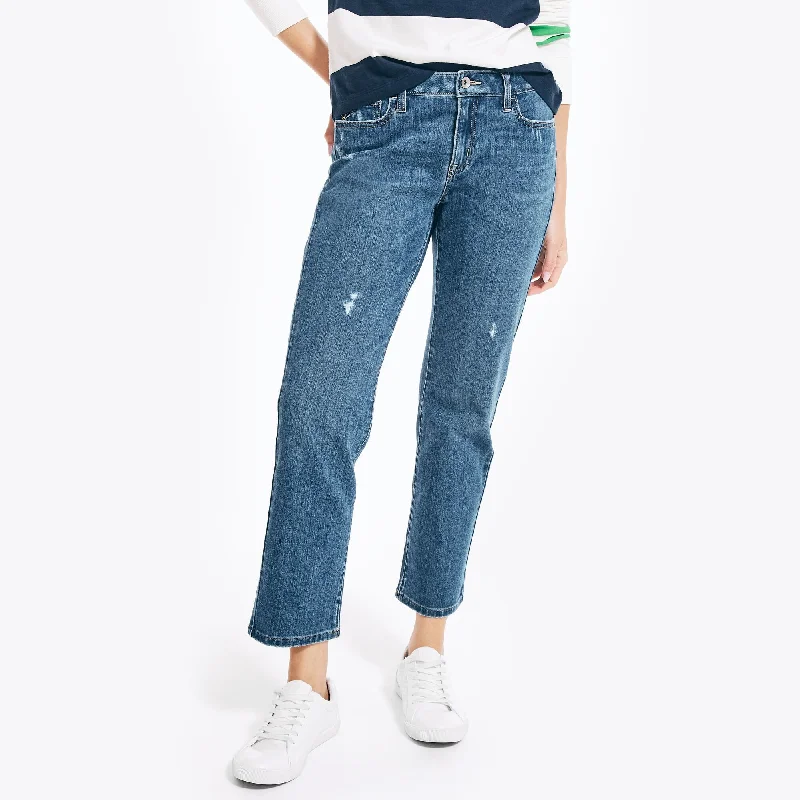 Dark - wash women jeans for a sophisticated and slimming effectNautica Womens True Flex Mid-Rise Straight Denim