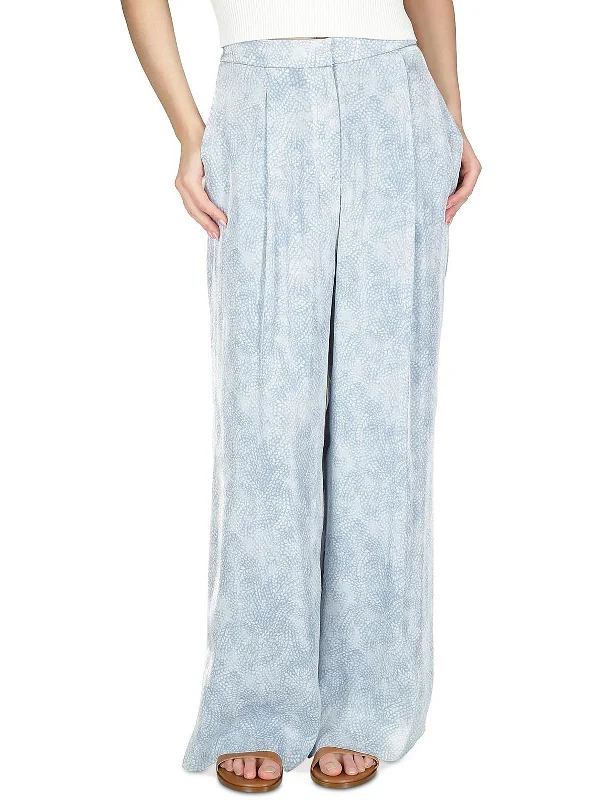 Embroidered women trousers with intricate details for a unique charmPetites Womens Satin Pleated Wide Leg Pants