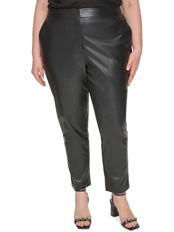 Elastic - waist women trousers for ultimate comfortPlus Womens Faux Leather Office Ankle Pants