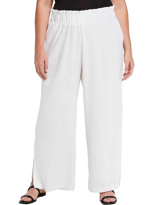 Linen women trousers for a breathable and summer - friendly choicePlus Womens High Rise Ruffled Wide Leg Pants