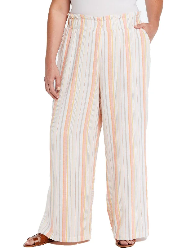 Culottes women trousers with a unique and trendy silhouettePlus   Womens Ruffled Striped Wide Leg Pants