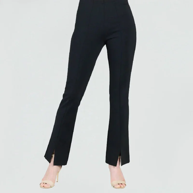 Elastic - waist women trousers for ultimate comfortPonte Knit Kick Front Slit Pant In Black