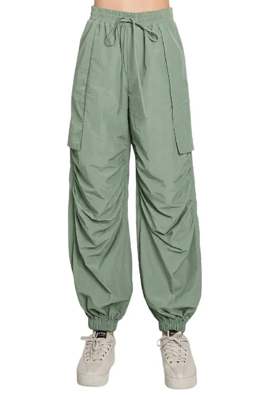 High - waisted women trousers for a flattering and retro lookRuched Cargo Pants In Sage