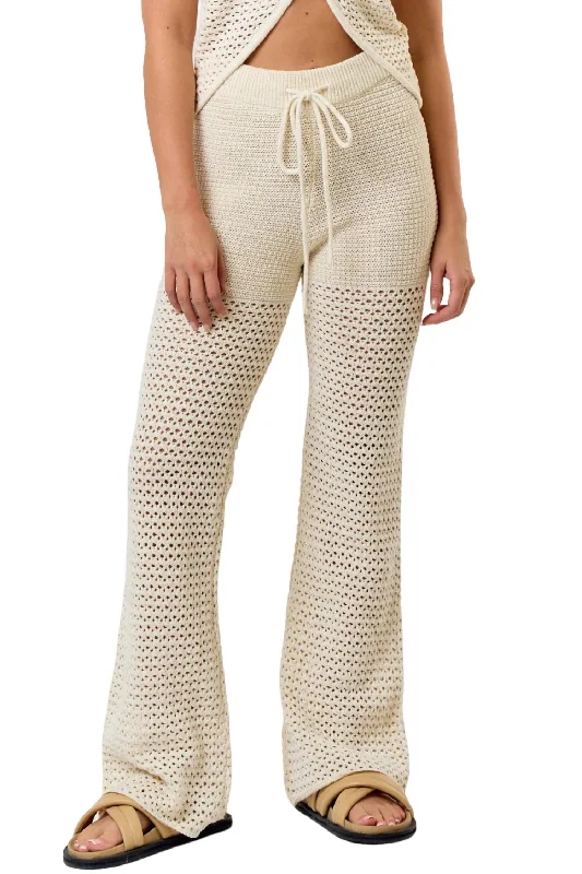 Elastic - waist women trousers for ultimate comfortShimmer Crochet Pants In Beige