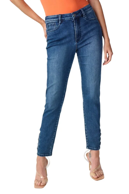 Cargo women jeans with multiple pockets for added functionalitySlim Ankle-Length Jean In Denim Medium Blue