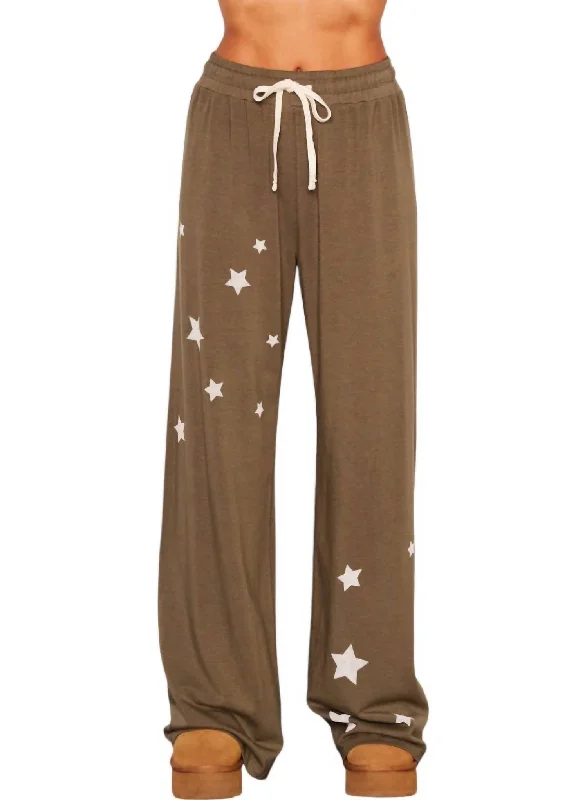 Corduroy women trousers for a warm and textured appearanceStars Wide Leg Pants In Army Green