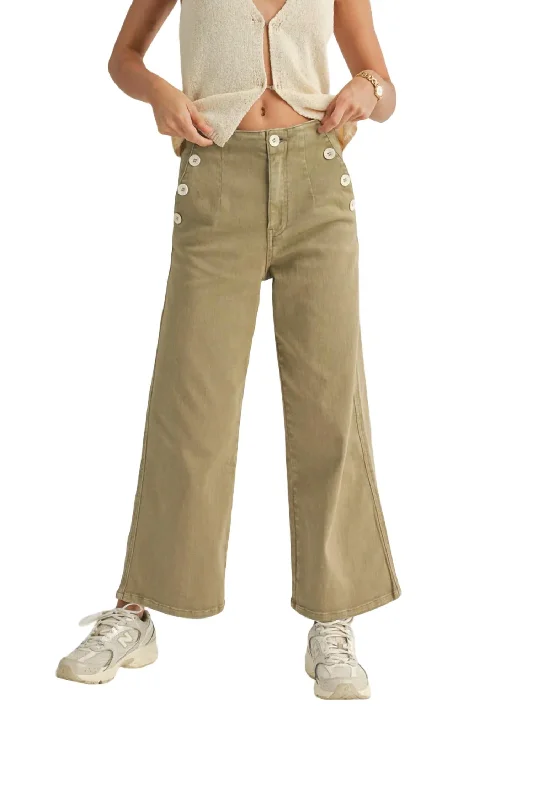 Elastic - waist women trousers for ultimate comfortWashed Cotton Pants In Olive