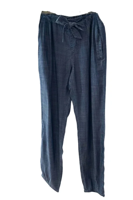 Palazzo women trousers for a flowy and comfortable feelWomen's Boho Bow Pants In Blue Chambray