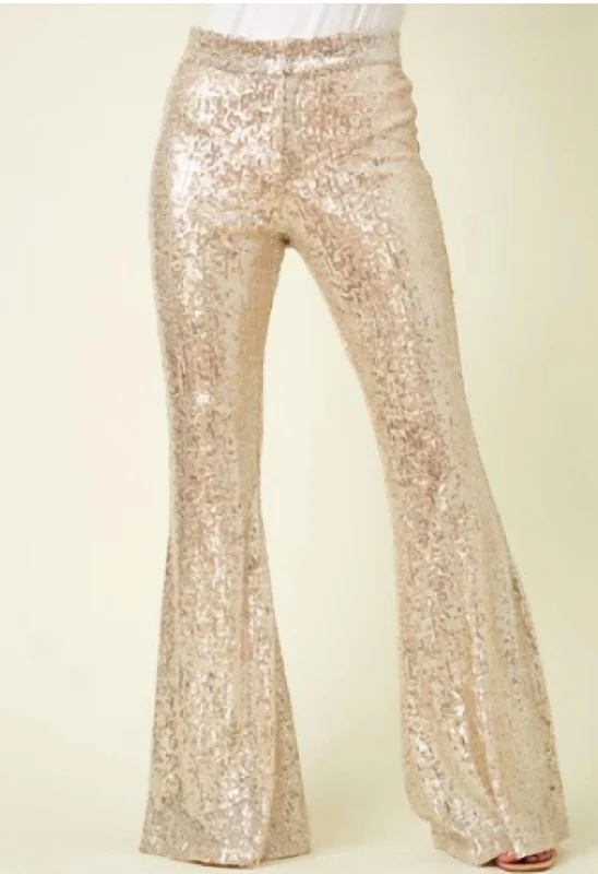 Women's Comfy + Chic Flared Leg Sequins Trousers In Champa