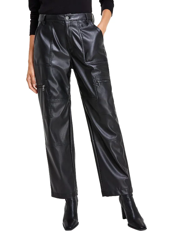 Tapered women trousers with a slimming effectWomens Faux Leather Embossed Cargo Pants