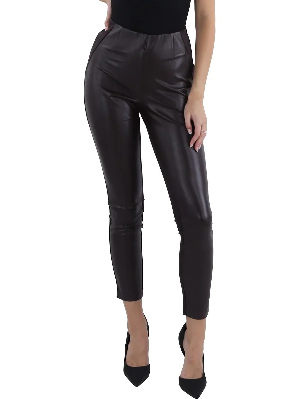 Embroidered women trousers with intricate details for a unique charmWomens Faux Leather Mid-Rise Ankle Pants