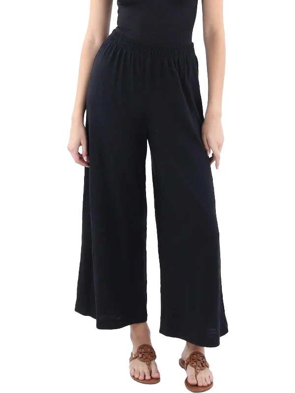 Culottes women trousers with a unique and trendy silhouetteWomens High Rise Textured Wide Leg Pants