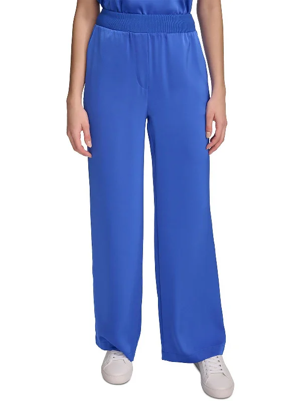 Wide - leg women trousers for a modern and elegant styleWomens Satin High Rise Wide Leg Pants