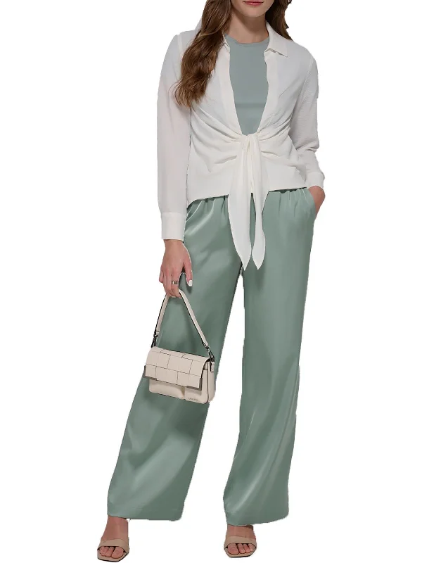 Tapered women trousers with a slimming effectWomens Satin High Rise Wide Leg Pants