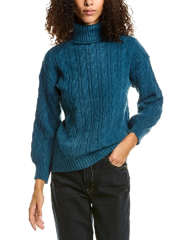 Long - Sleeve Women Sweater with Ribbed Cuffs70/21 Cable Knit Sweater