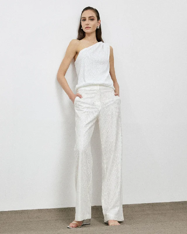 V - Neck Women Sweater to Elongate the NecklineAccess Off White Sequin Trouser With Lace Detailing