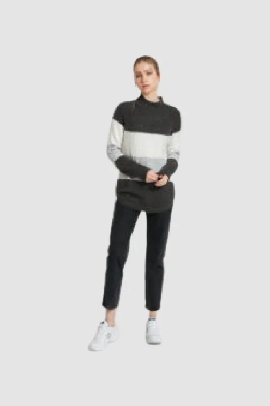 Turtleneck Women Sweater for a Classic and Elegant StyleCharcoal Stripe