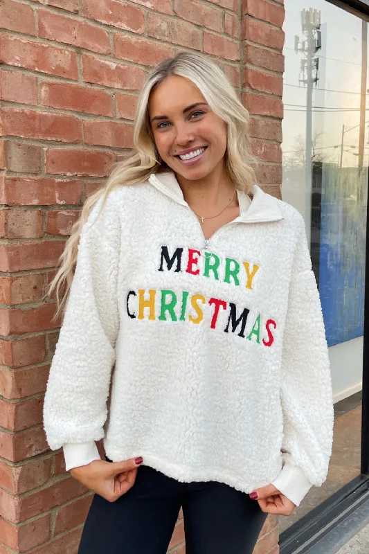 Lightweight Women Sweater for Spring and FallChristmas Sherpa Quarter Zip Pullover