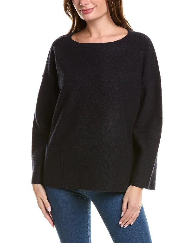 Cropped Women Sweater to Pair with High - Waisted BottomsEILEEN FISHER Bateau Neck Wool Box Top